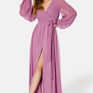 Goddiva Long Sleeve Chiffon Dress Purple Lavender S (UK10)