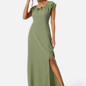Happy Holly Structure Maxi Slit Dress Dusty green 32/34