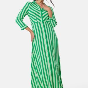 Y.A.S Savanna Long Shirt Dress Quiet Green Stripes S
